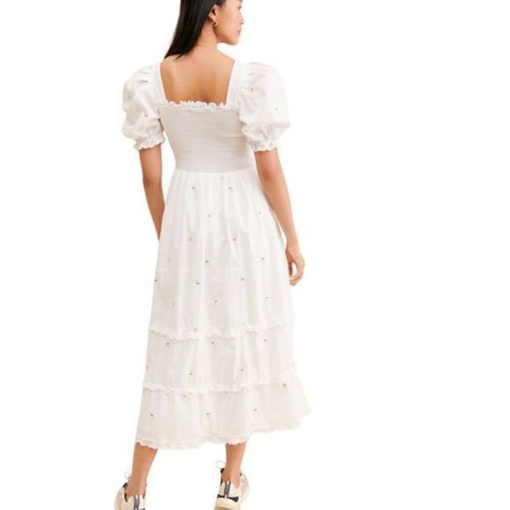 New Sister Jane Coastland Petal Midi Dress Puff Sleeve Tiered Ruffle S White - Picture 4 of 12